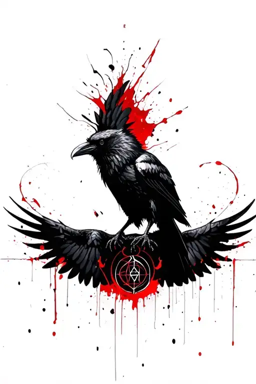 Demonic Raven With Wings In Flight With Zodiac Sign Gemini And Runes Of Immortality