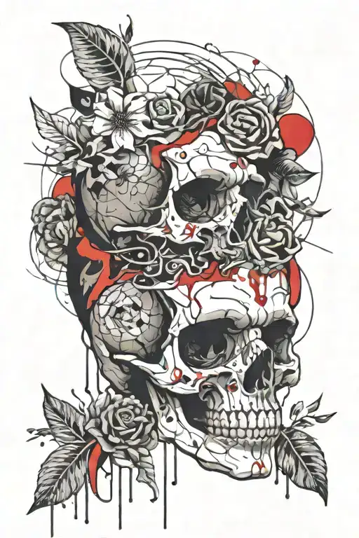 Black And Red Lycorises Growing From The Eye Sockets Of The Skull