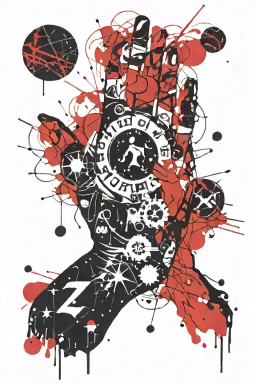 Space With Planets And Letters On The Whole Hand In Black