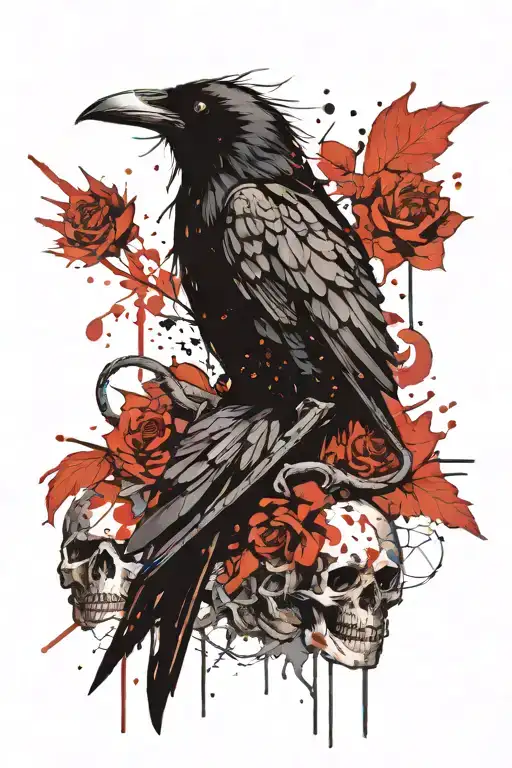 Raven On Skulls Facing Each Other