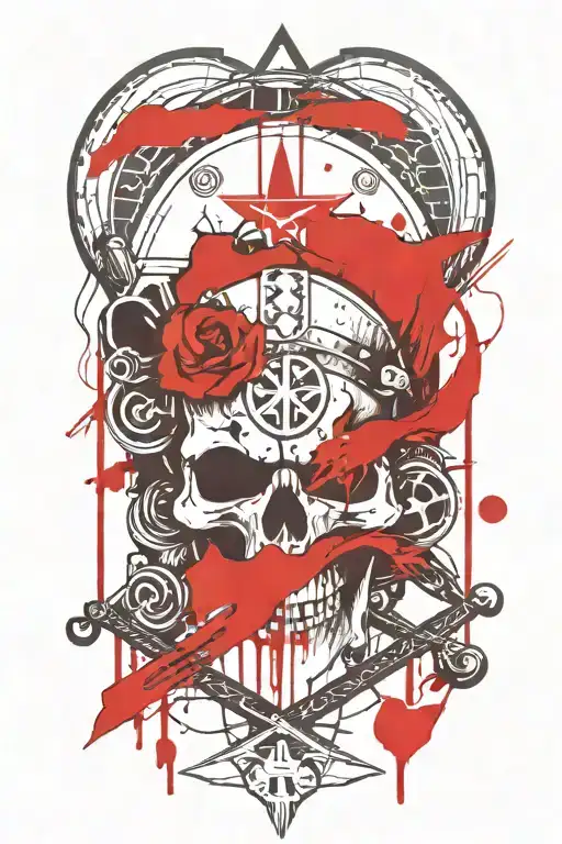 Viking Skull And Swords With A Train In The Background