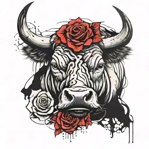 Bull Head With Roses Intertwined Within