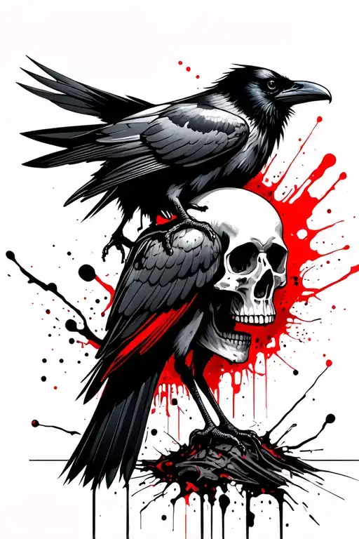 Raven Perched On A Skull