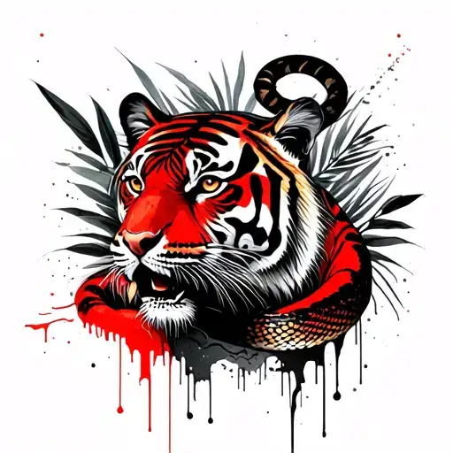 Snake Jungle Scene With A Tiger