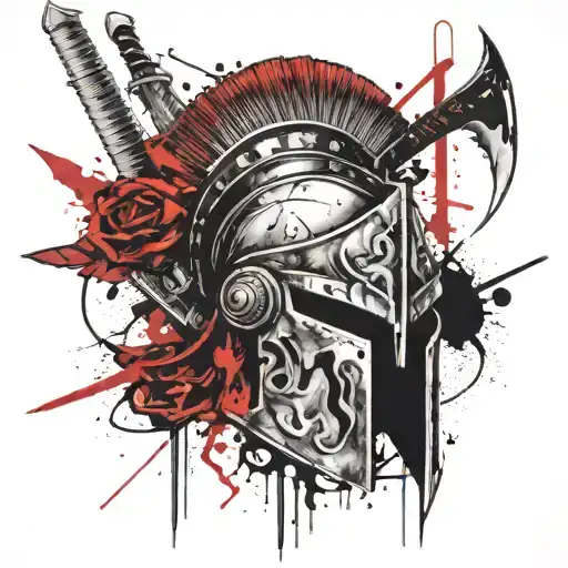 Spartan Helmet And Sword Intertwined