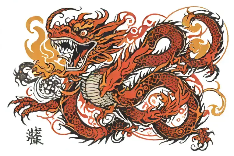 Chinese Dragon With Fire On Chest