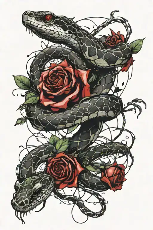 Snake With Thorn Roses Intertwined