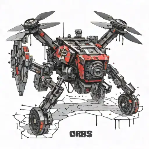 Warhammer 40K Drone With A Machinegun Firing At Orcs
