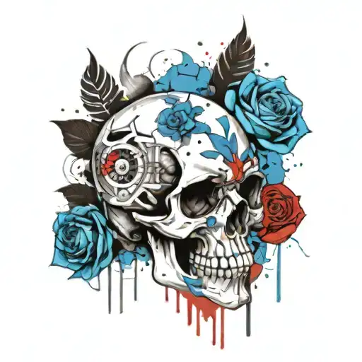 Skull With Blue Rose In Mouth
