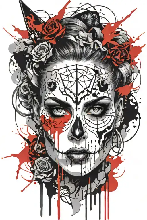 Pattern Female Face Girl Demon Skull