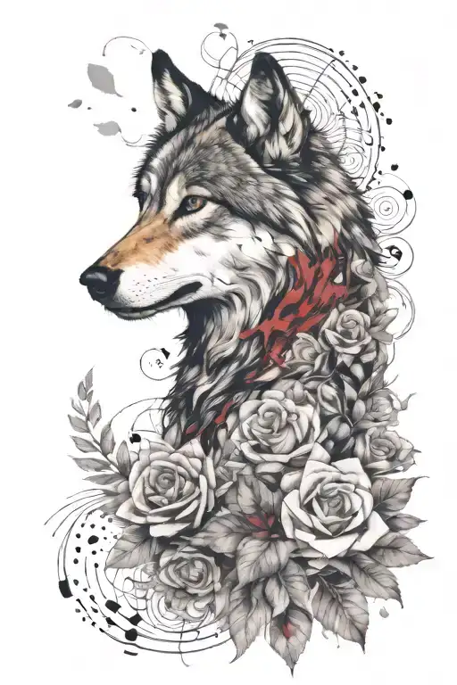 Wolf Blended By Roses Mayflowers