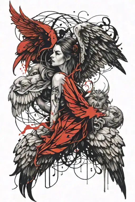 Tattoo Sketch Struggle Of Good And Evil People With Wings