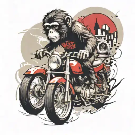 Monkey Riding A Motorcycle With Two Wheels