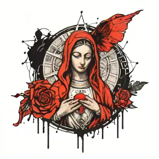 Virgin Mary Surrounded By Rosary Beads