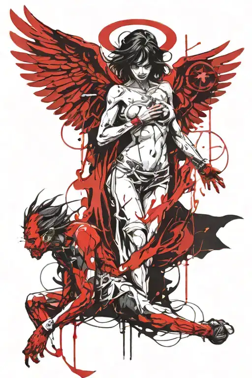 Angel And Demon Connected With A Chain