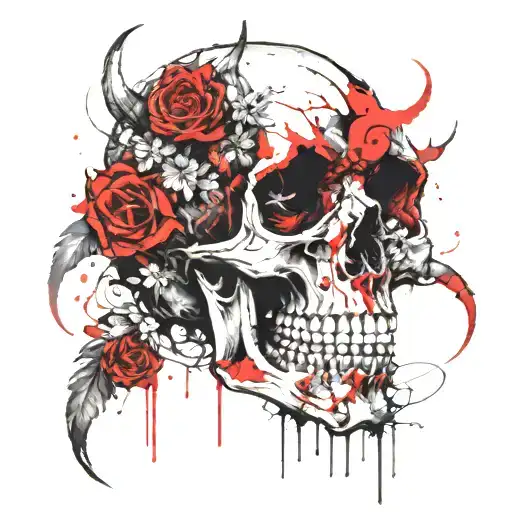 Skull Flowers Demon Horns