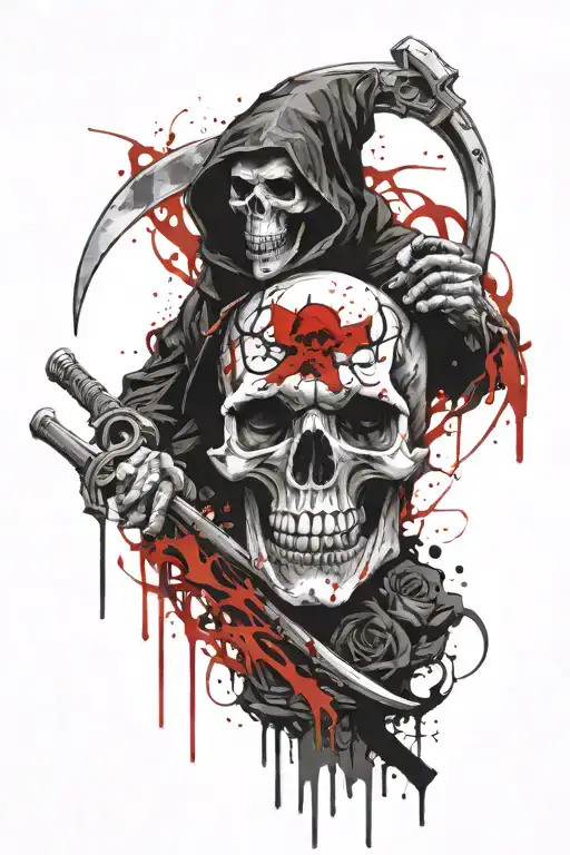 Skull And Grim Reaper With Scythe