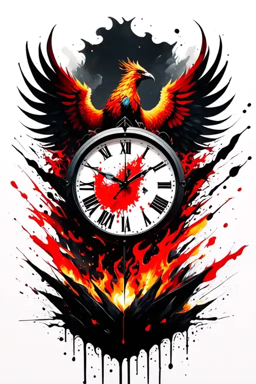 Clock With Phoenix Rising From Ashes