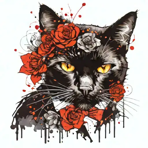 Black Cat With A Tuxedo And A High Top Hat And Some Flowers