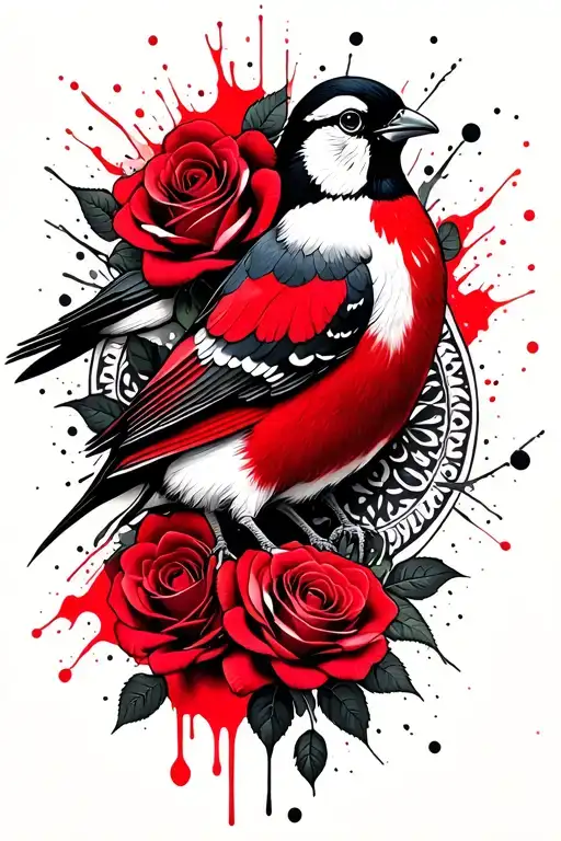Roses And Bird With Mandala Design Incorporating