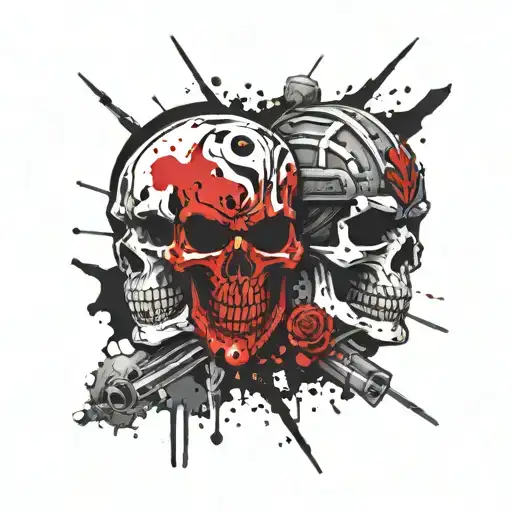 Skull And Spartan Warrior Wielding