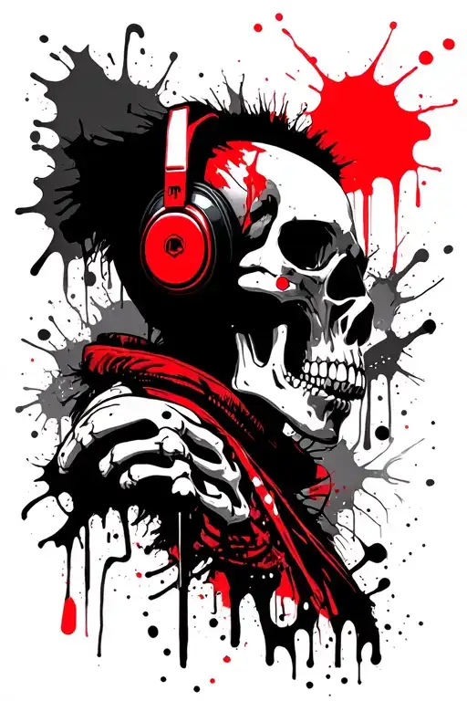 Punk Skeleton Wearing Headphones Listening To Music