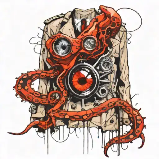 An Octopus Eye Wearing A Trench Coat And Tendrils Coming Out The Bottom Of The Trench Coat