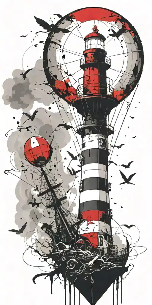 Light House Hot Air Balloon And Shipwreck Scene