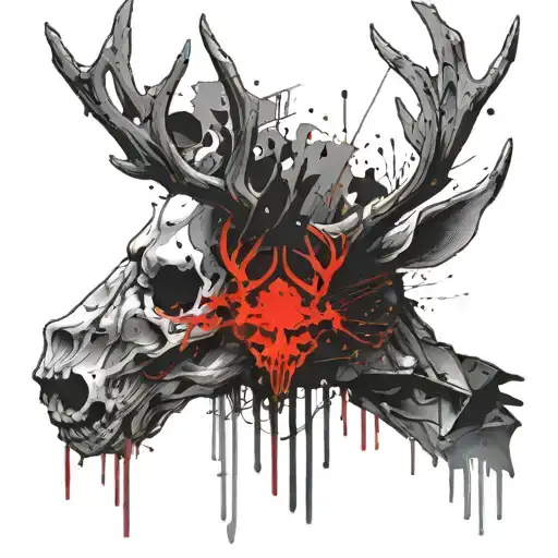 Skull Of A Deer With Aegis Rune In The Middle Of The Horns