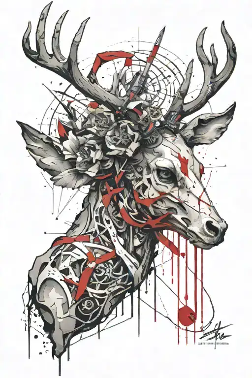 Deer Skull With Hunter Aiming A Bow