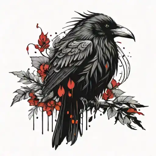 Raven Flowers Forest Viking Sleeve