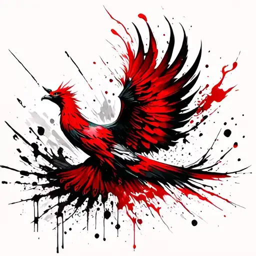 A Red And Black Phoenix Flying Into The Sky Skyline