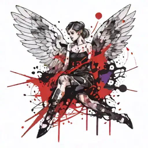 Non-binary Angel With Black And Purple Watercolour Wings