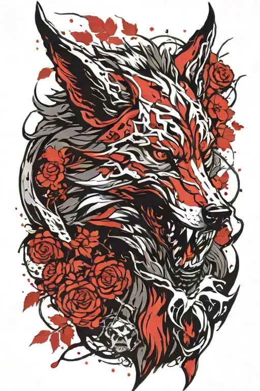 Norse Mythology Fenrir With Skulls In A Forest Background