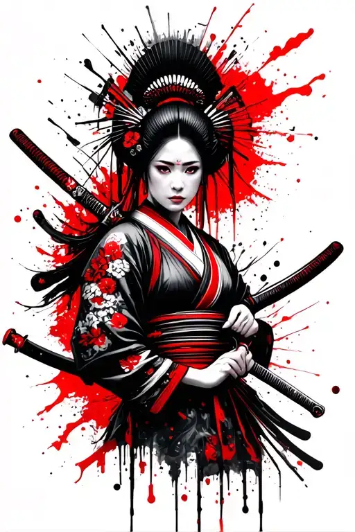 Female Half Samurai Half Geisha Holding A Katana