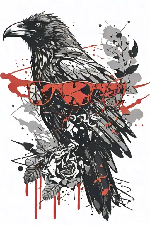 Raven With Red Sunglasses Looking