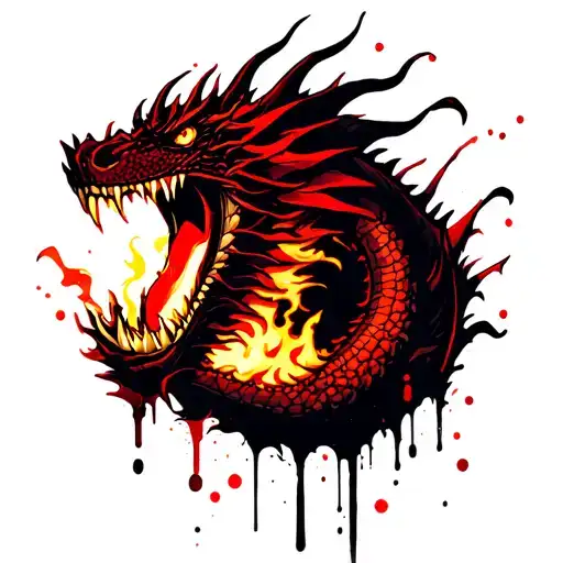 A Dragon With Fire Coming Out Of His Mouth Open And Tongue