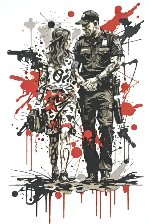 Cop & Daughter Holding Hands