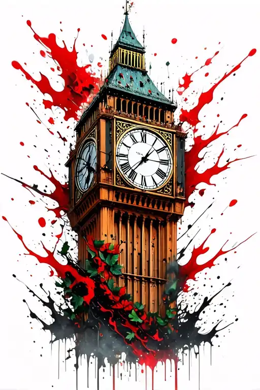 Clock Tower Covered With Ivy Leaves