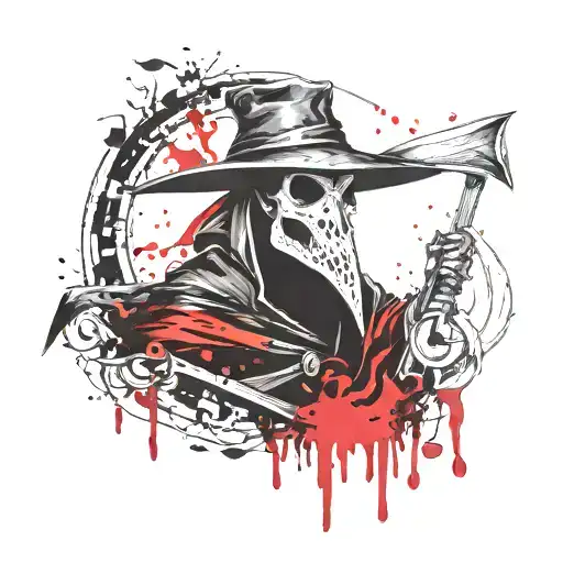 Skull Of Plague Doctor Using A Scythe