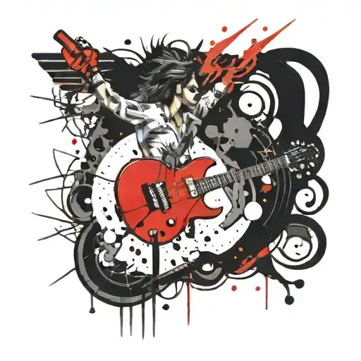 Design A Tattoo Of A Guitarist Performing On Stage In A Sketch Style With Elements Of Rock Music