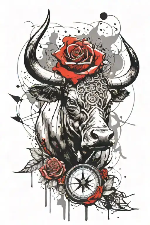 Bull With Two Roses And Compass