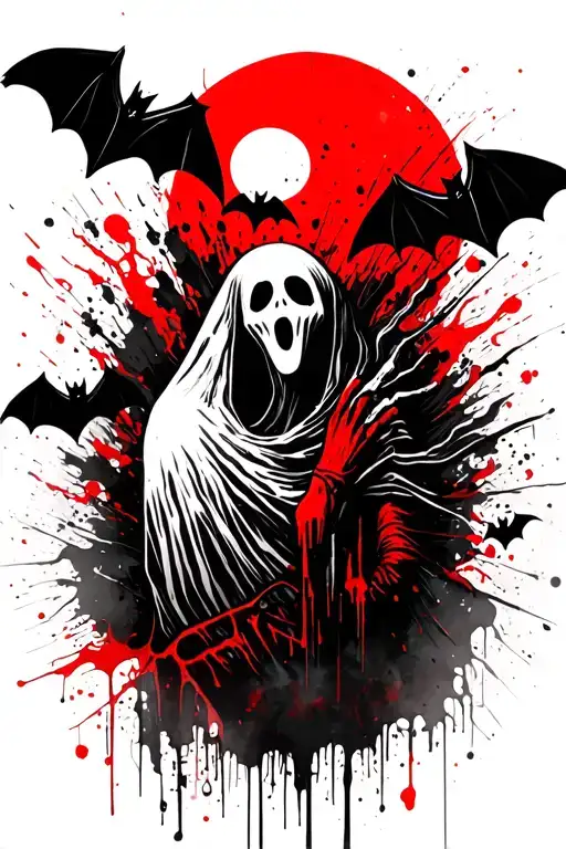 Ghost With Bats And Moon