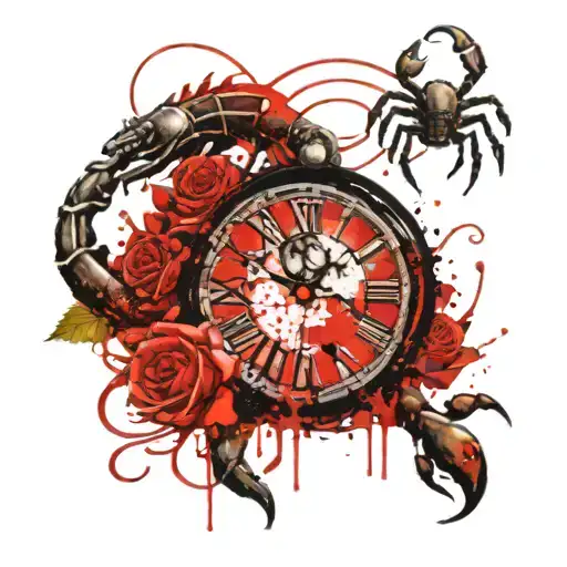 Clock And Scorpion With Roses