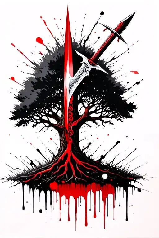 Broken Sword Inside A Growing Tree