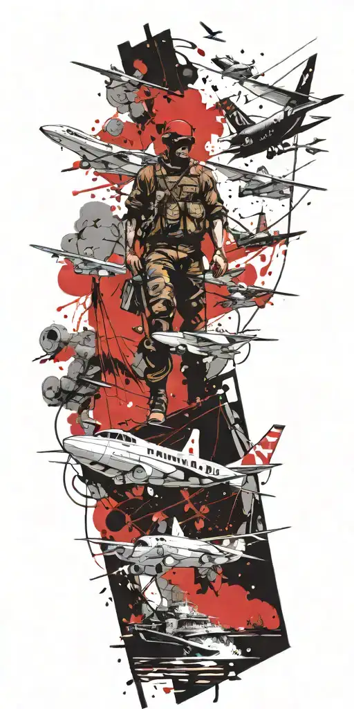 War Soldier With Boats And Planes