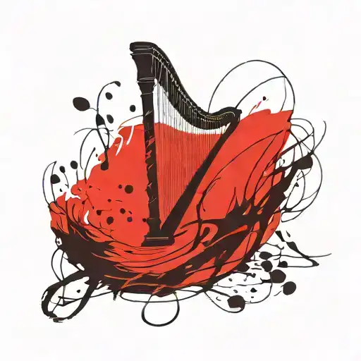 Harp Minimalist Tattoo Black