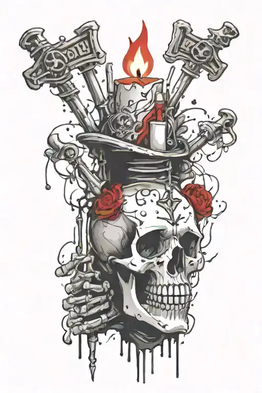 Skeleton Holding A Candle Burning