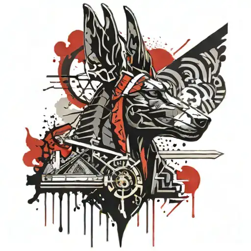 Anubis Holding Sword Above Eye Of Ra