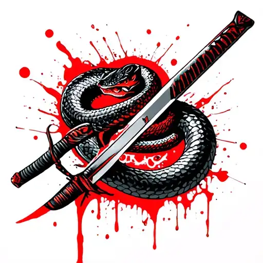 Cobra Wrapping Around A Katana Sword